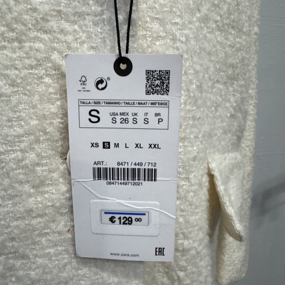 ZARA Womens Straight-Cut Wool Blend Coat Ecru/White Small Textured 8471/449/712 - Picture 3 of 13